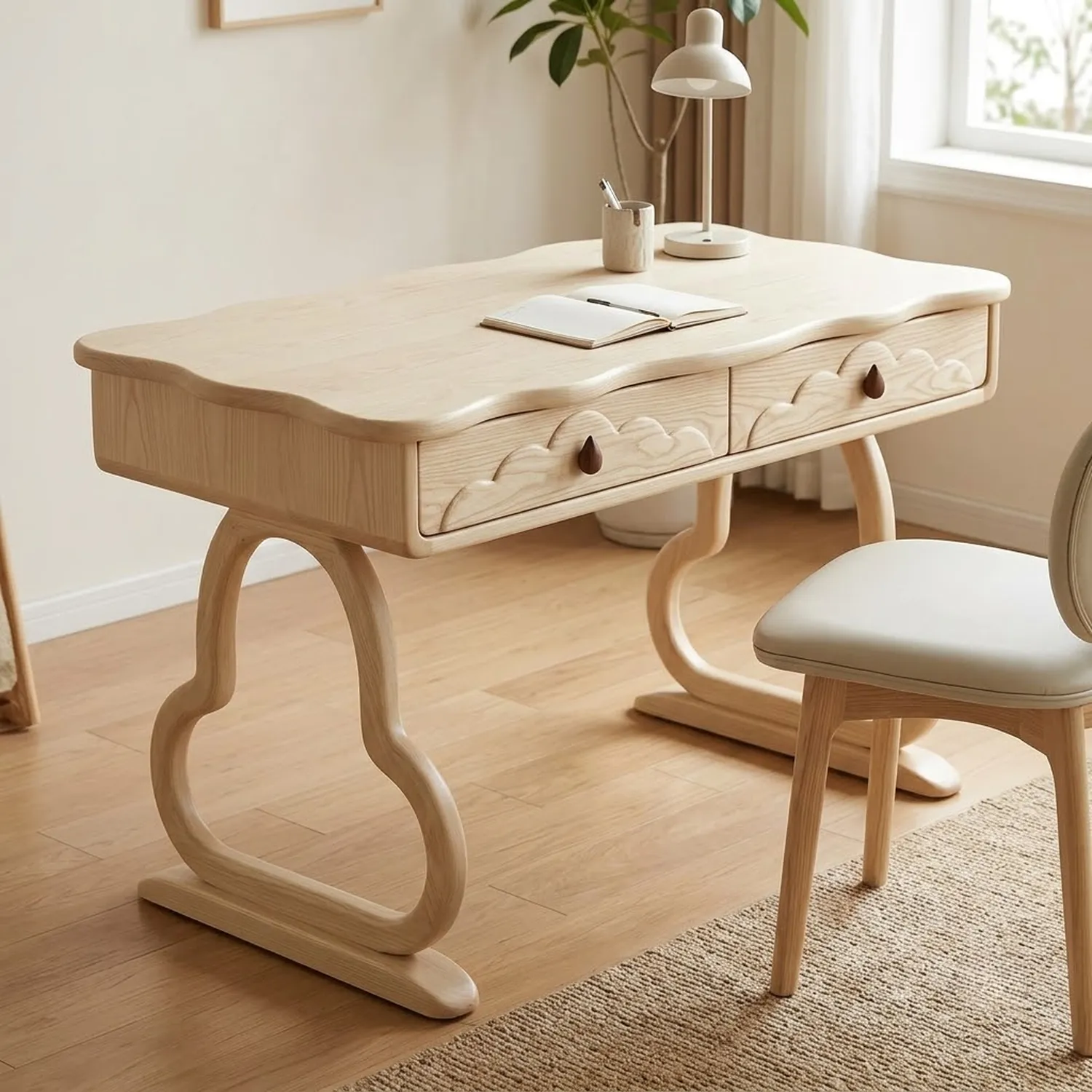 Wood Cloud Canopy Study Desk Modern Minimalist Soft Curved Interior Decor