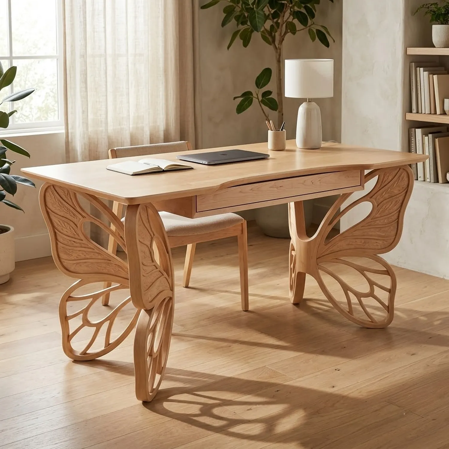 Wood Butterfly Ribbon Study Desk Delicate Insect Nature Aesthetic Interior Decor