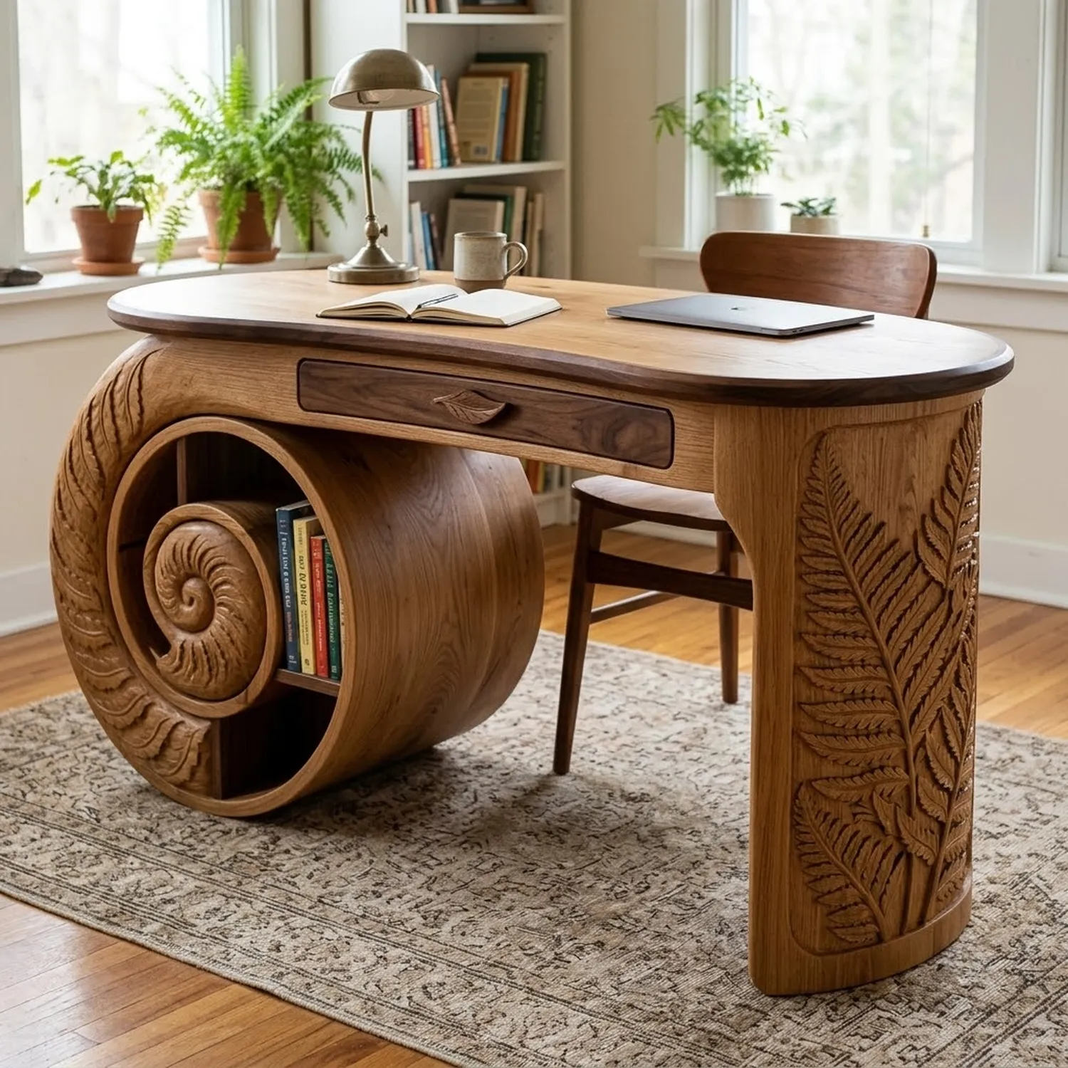Wood Fern Spiral Study Desk Botanical Nature Aesthetic Living Room Decor