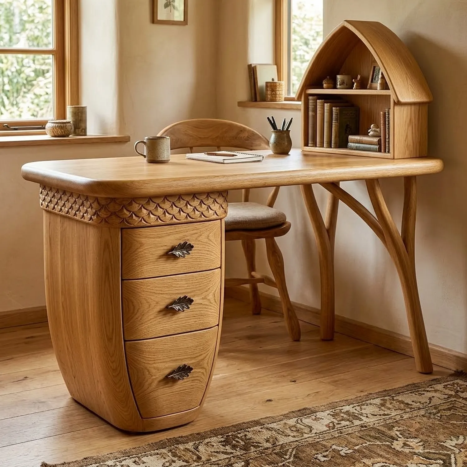 Wood Acorn Cottage Study Desk Woodland Nature Storybook Interior Accent